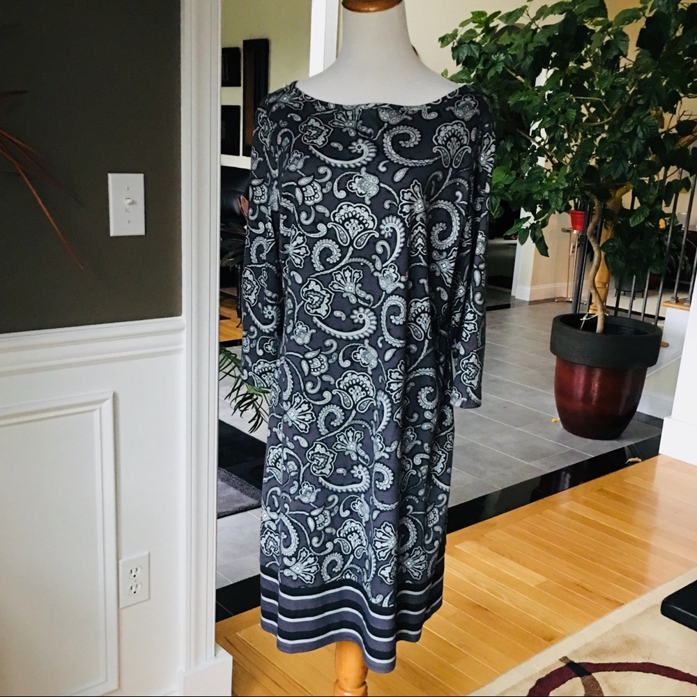 Liz Claiborne Gray Paisley Print Dress Sz Medium